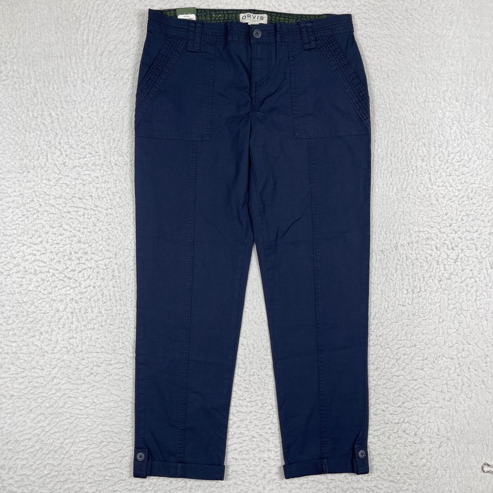 Orvis Brooke Ripstop Capri Pant Womens 4 Navy Blue Utility Hiking Casual New
